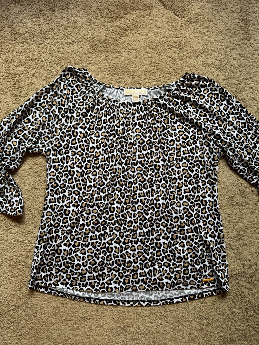 Michael Kors Leopard Print Off-Shoulder Top - Cream/Brown/Black